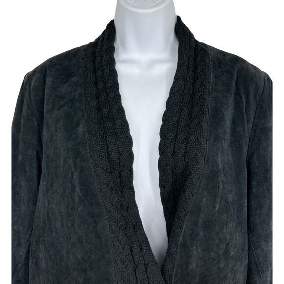 Coldwater Creek Genuine Suede Leather Black Cable Knit Jacket Women's Size M - Picture 2 of 10